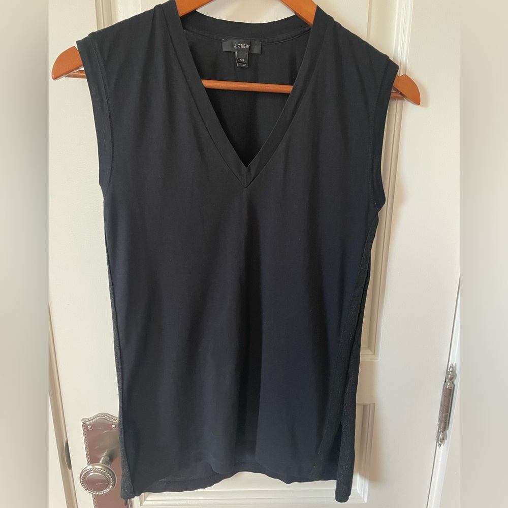 J. Crew Black V-neck top with contrasting side stripes, XS